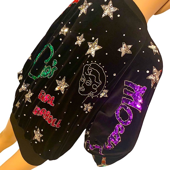 🆕 VINTAGE 80s BONNIE BOERER & CO VELVET SEQUIN HOLLYWOOD NIGHTCLUB SWEATSHIRT - Picture 8 of 16